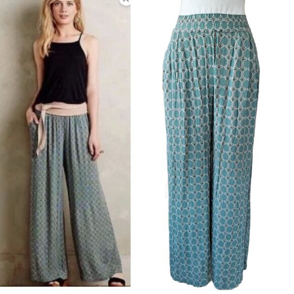 Anthropologie Mermaid Soft Wide Leg Beach Pants Size Small Sea Glass Blue Green - Picture 1 of 11